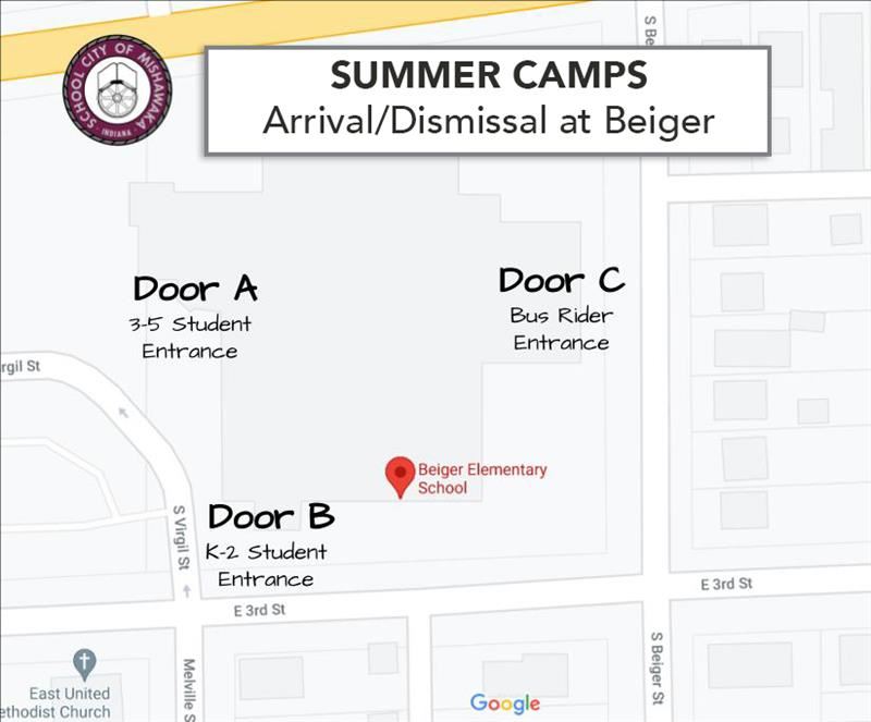 summer camps arrival/dismissal at beiger map
